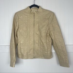 ST JOHN COLLECTION Embroidered Lamb Leather Zip Jacket